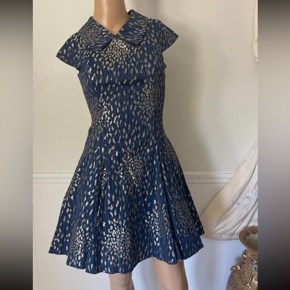 Chi Chi London Blue Dress with Gold Stitching